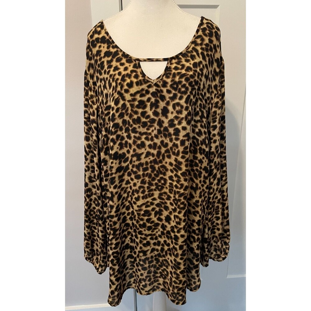 TORRID Womens TOP Long Sleeve BROWN Black Animal Print Size 5 (5X 28)